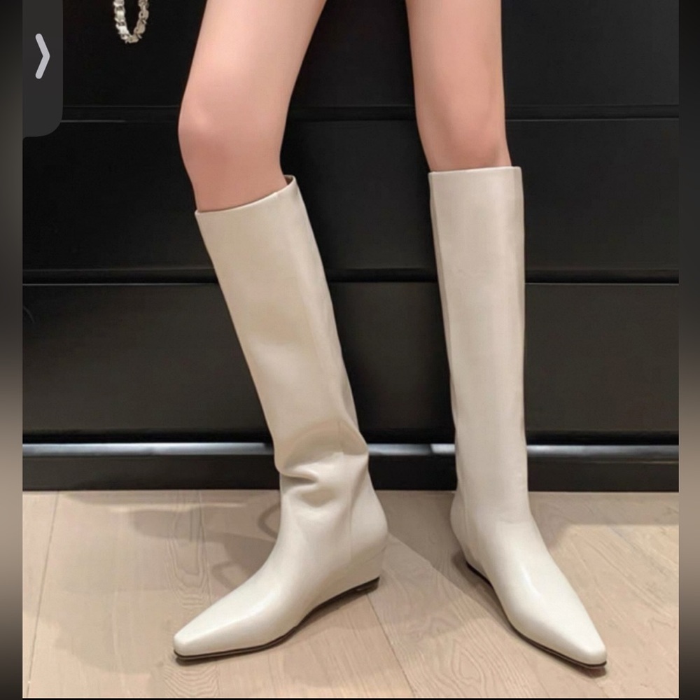 Elegant White Leather Knee-High Boots